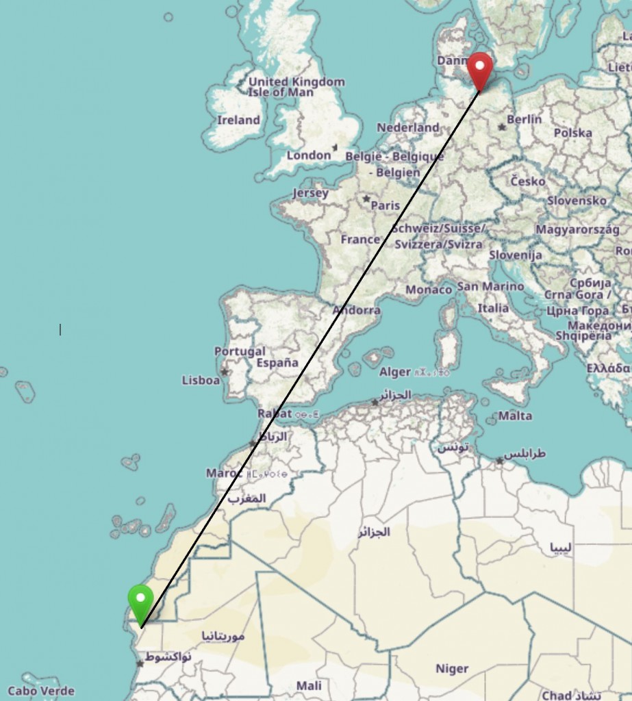 Karte Knutt Entfernung ca. 4.200 km Luftlinie | Verein Langenwerder